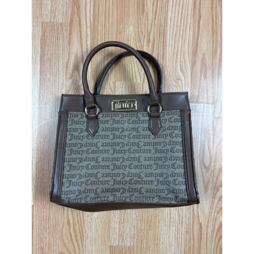 Juicy Couture Brown Monogram Satchel Handbag Crossbody Bag Gold Logo Logo Print